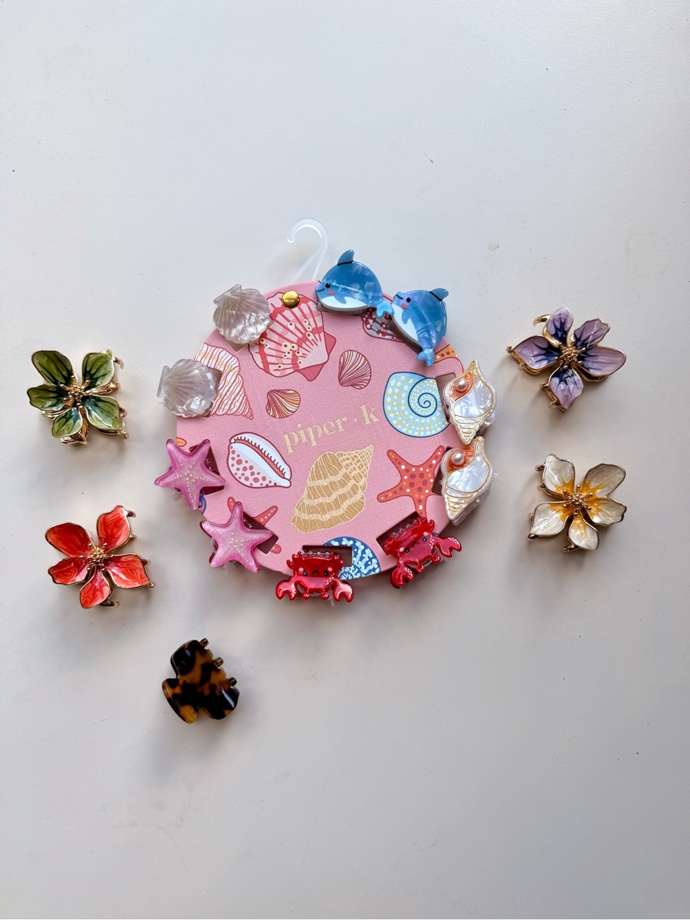 Claw Clip Lot of 13 - Piper K Sea Creatures and Enamel Flowers